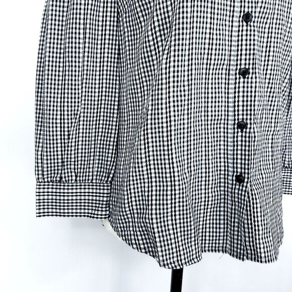 Court & Rowe Rich Black White Gingham Button Front Collared Shirt - Picture 9 of 13
